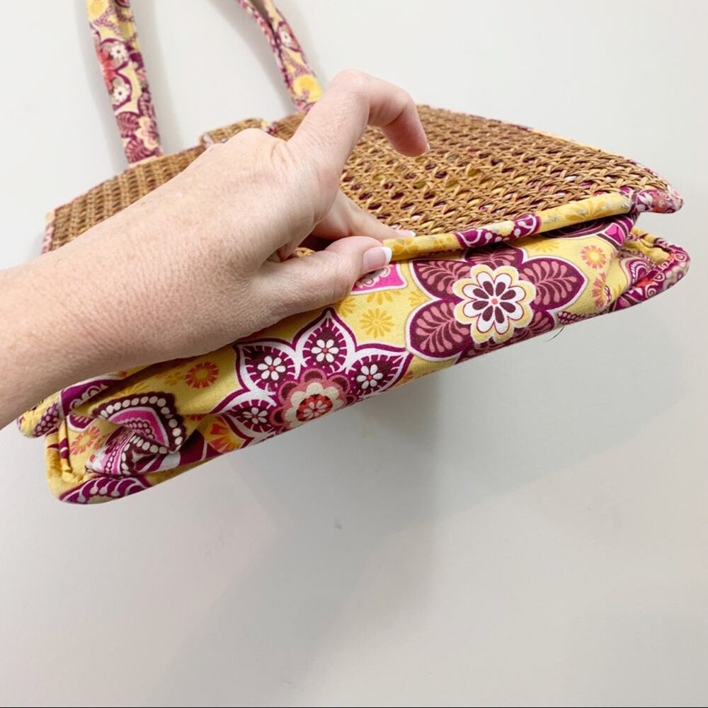 Vera Bradley Bali Gold Yellow Floral Woven Wicker Cane Shoulder Tote Bag - Picture 7 of 8